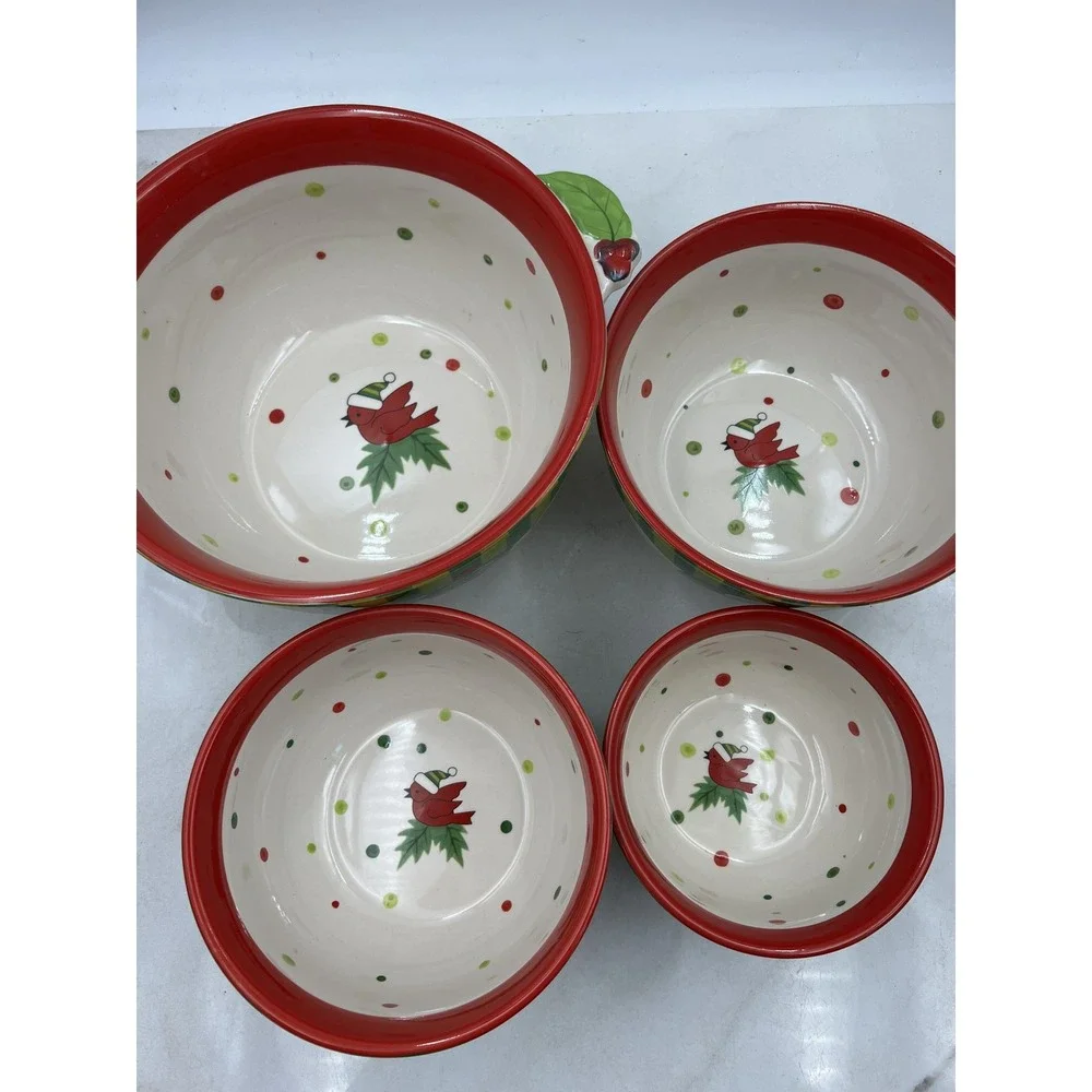 Temp-tations Winter Whimsy Nesting Mixing Bowl Set Holiday Snowman Santa Penguin
